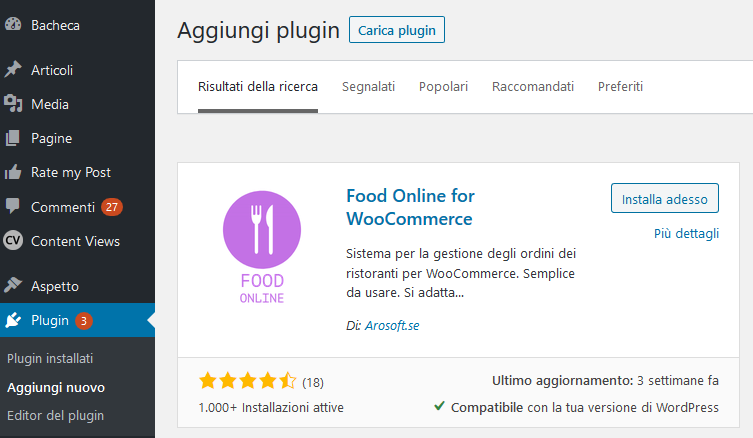 Installazione Plugin Food Online per WooCommerce